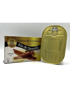 Anchoa del Cantábrico Conservas Ría del Cantábrico. Serie Oro. Tamaño Gigante. Ocho filetes.