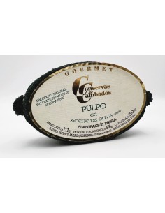 Conservas Cambados Selección Gourmet. Pulpo en aceite de oliva. Elaboración propia.